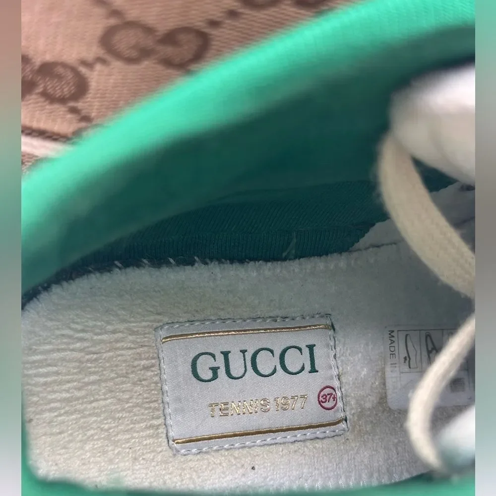 Gucci Tennis 1977 GG Monogram High Top Womens Sneakers Beige Tan EU 37.5 US 7.5